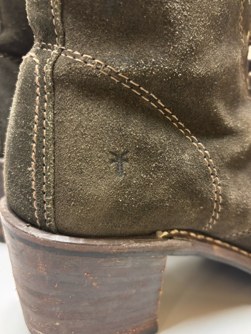 Frye Olive Green Suede Lace-Up Heeled Ankle Boots - Picture 7 of 7